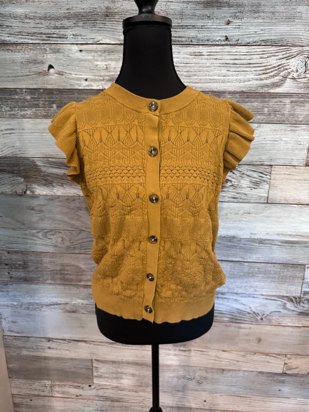Who What Wear Mustard Yellow Knit Cardigan with Ruffle Sleeves
